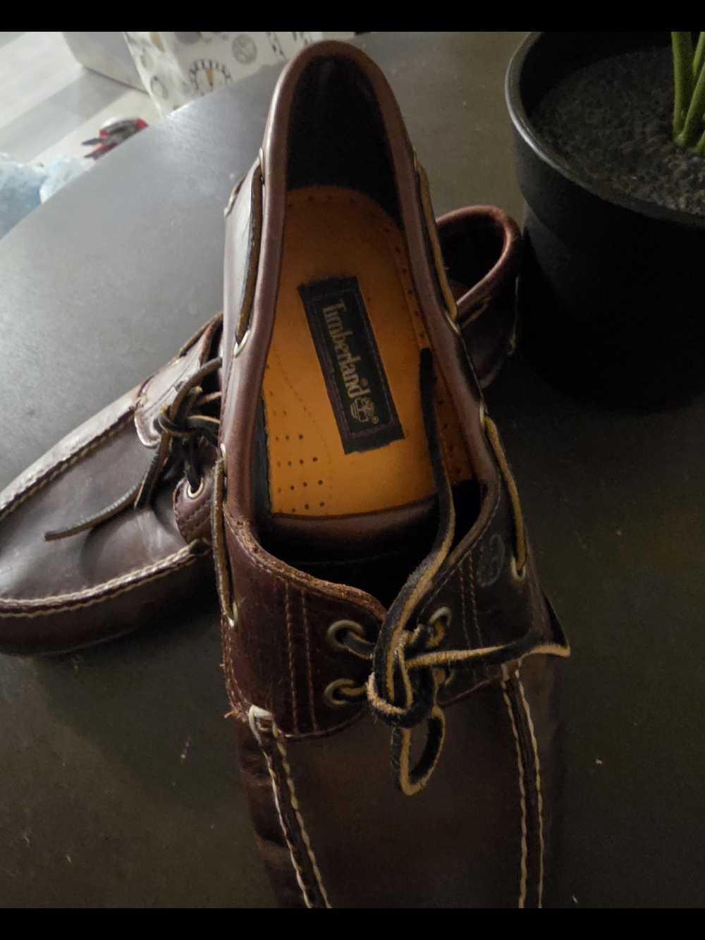 Timberland Men's Dark Brown Leather Boat Shoes with Moc Toe
